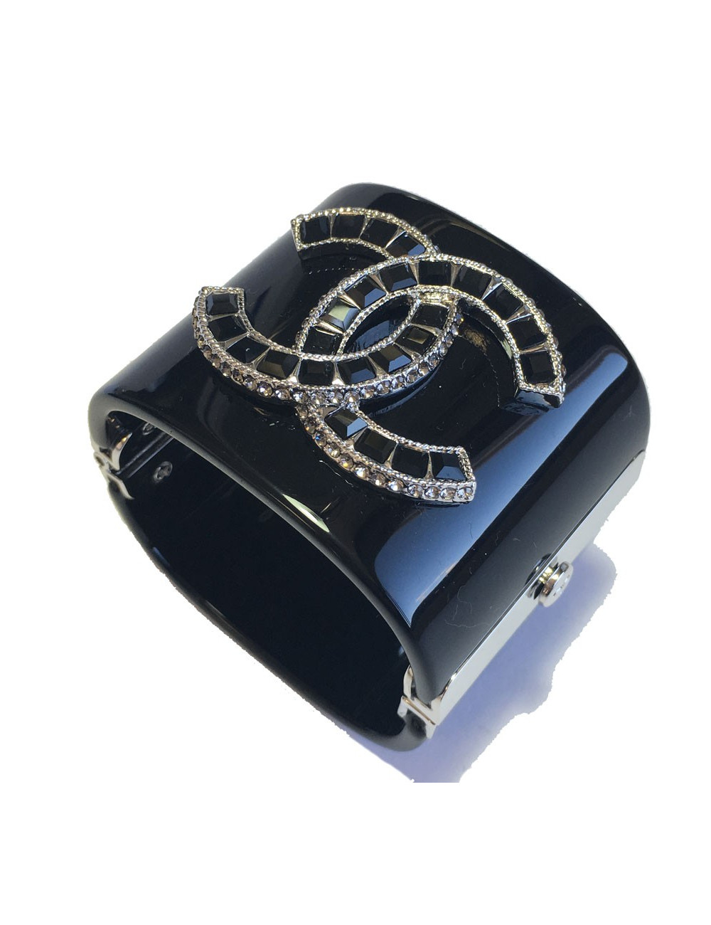 Manchette CHANEL noire et double C strass