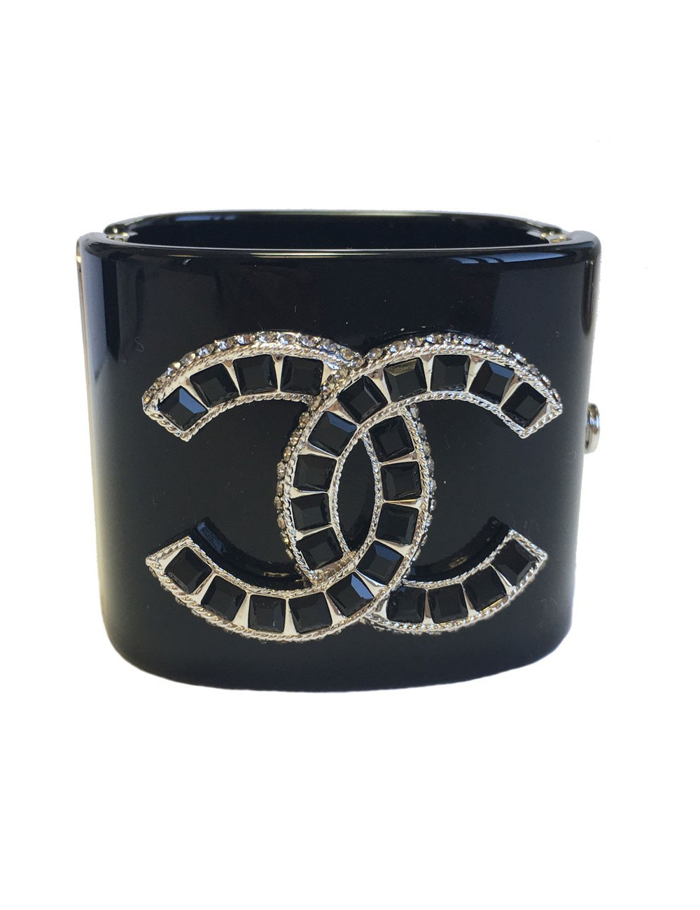 Manchette CHANEL noire et double C strass