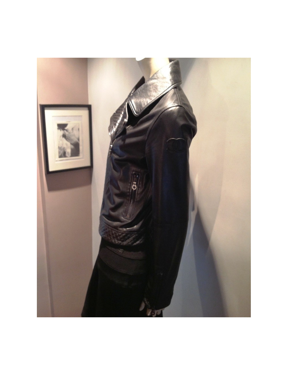 Perfecto CHANEL cuir et cuir matelassé noir