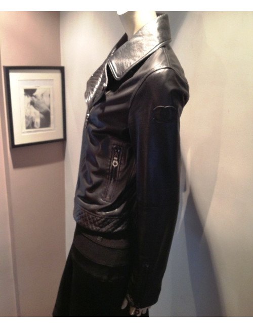 Perfecto CHANEL cuir et cuir matelassé noir