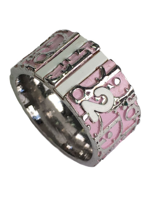 Bague DIOR monogram en métal argenté et émail rose T55