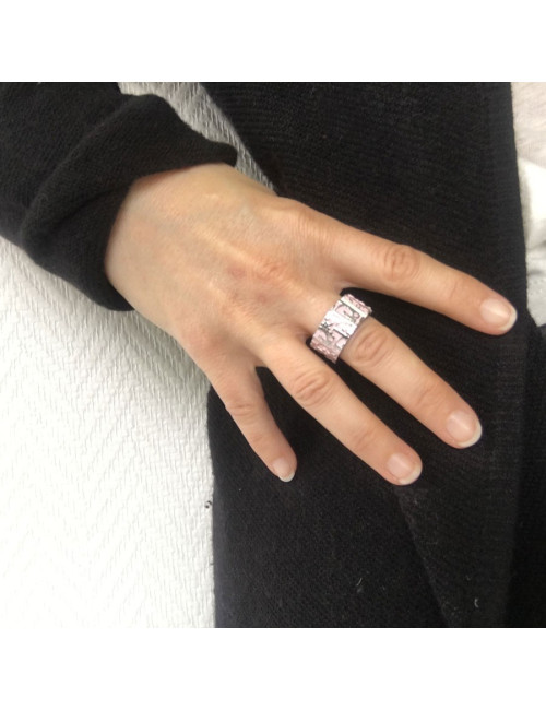 Bague DIOR monogram en métal argenté et émail rose T55