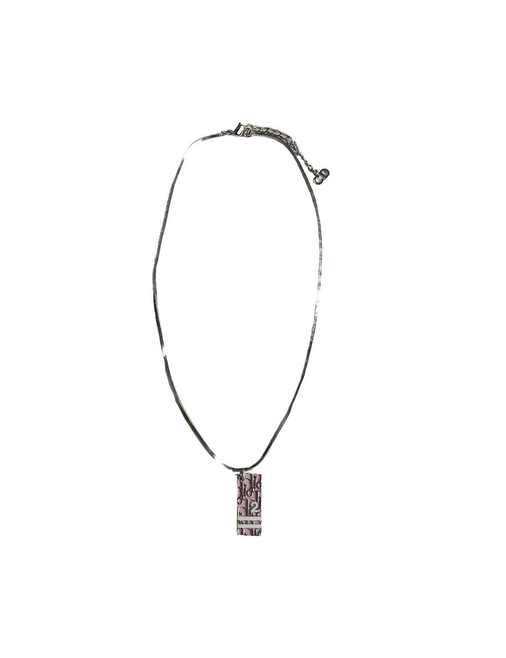 Collier DIOR monogram en métal argenté et émail rose