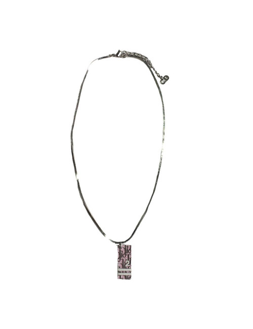 Necklace DIOR monogram in silver and pink enamel