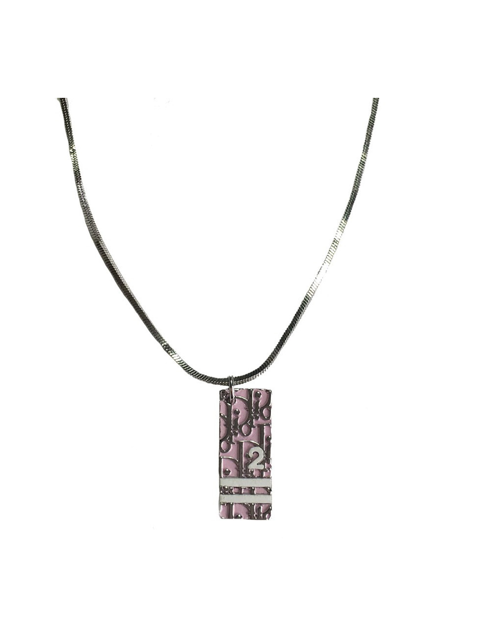 Necklace DIOR monogram in silver and pink enamel