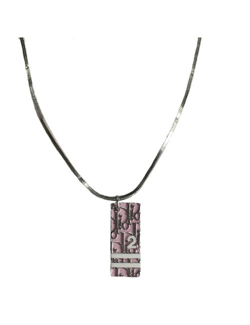Necklace DIOR monogram in silver and pink enamel