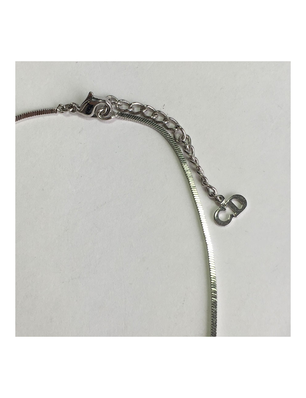 Necklace DIOR monogram in silver and pink enamel