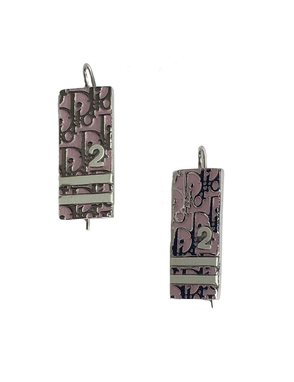 xxx Boucles d'oreille clous DIOR monogram en émail rose et métal argenté