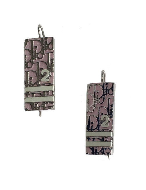 xxx Boucles d'oreille clous DIOR monogram en émail rose et métal argenté