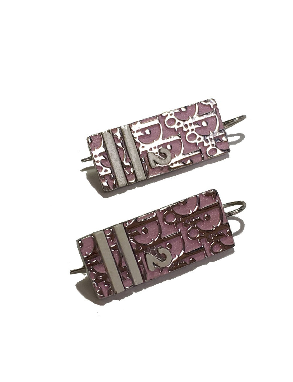 Nails DIOR monogram in pink enamel and Silver earrings