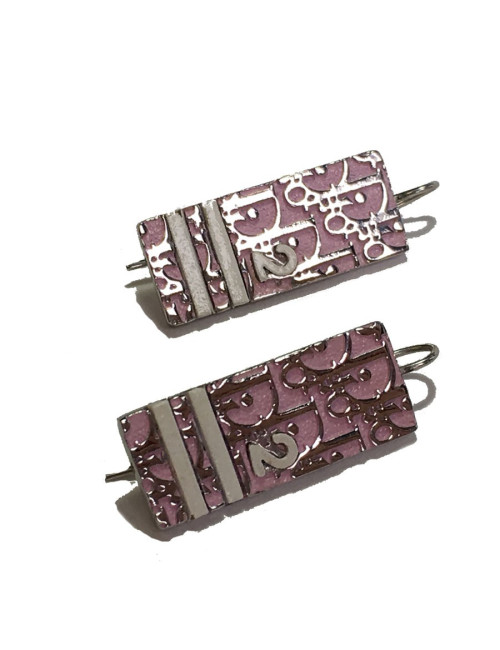 xxx Boucles d'oreille clous DIOR monogram en émail rose et métal argenté