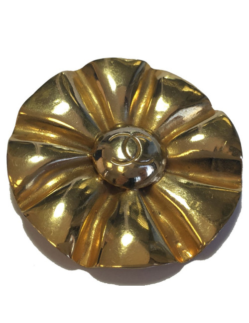 Broche CHANEL Vintage ronde en laiton doré