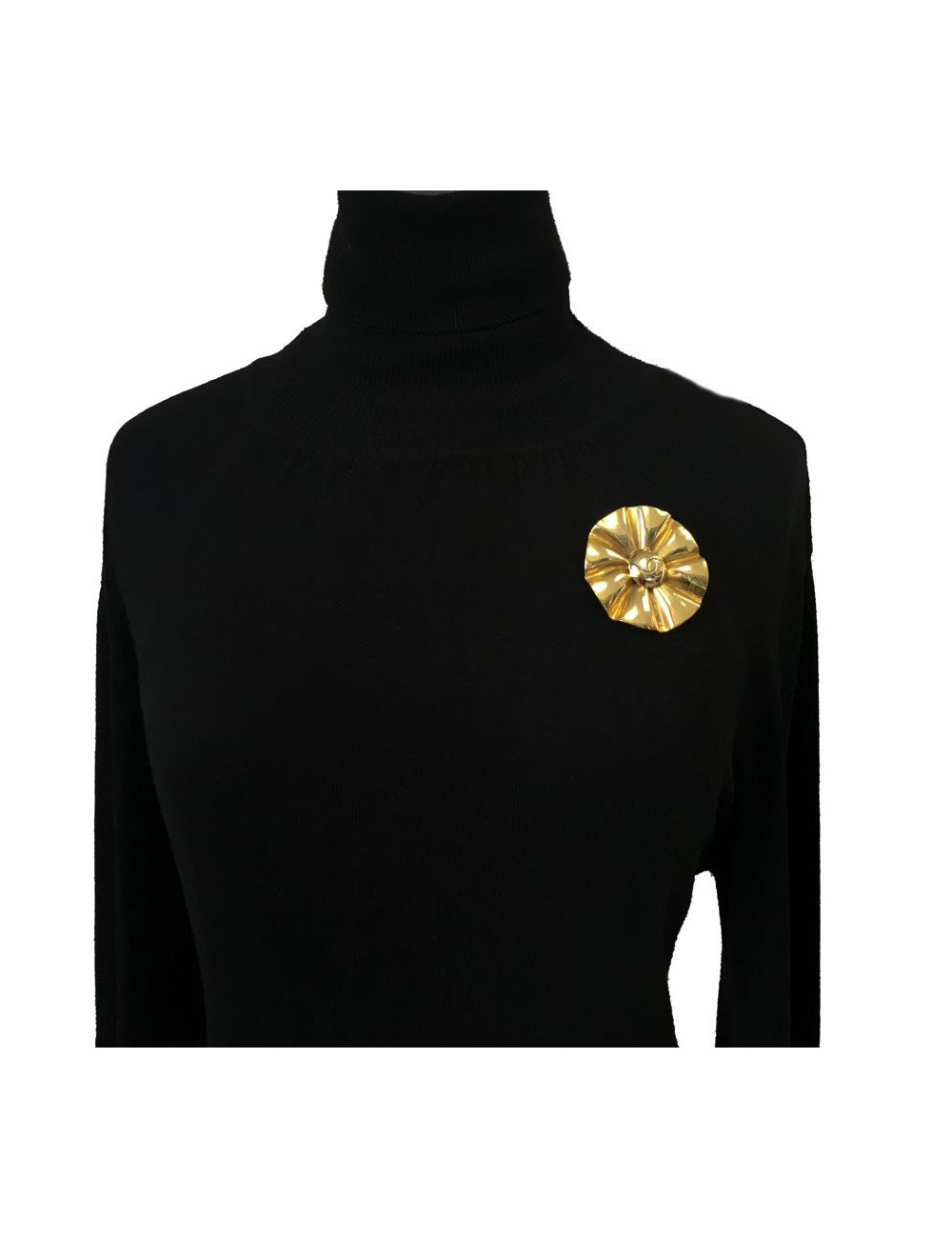 Broche CHANEL Vintage ronde en laiton doré