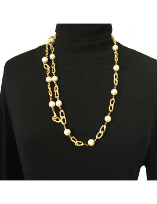 Ceinture  sautoir CHANEL vintage en perles nacrées et métal doré