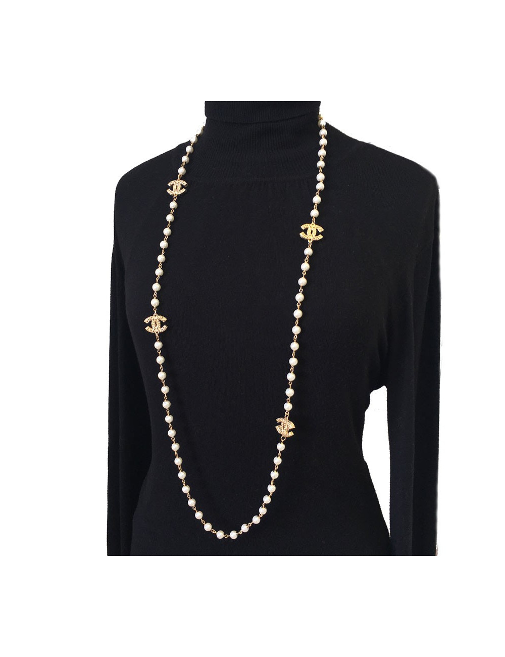 Sautoir CHANEL perles et doré
