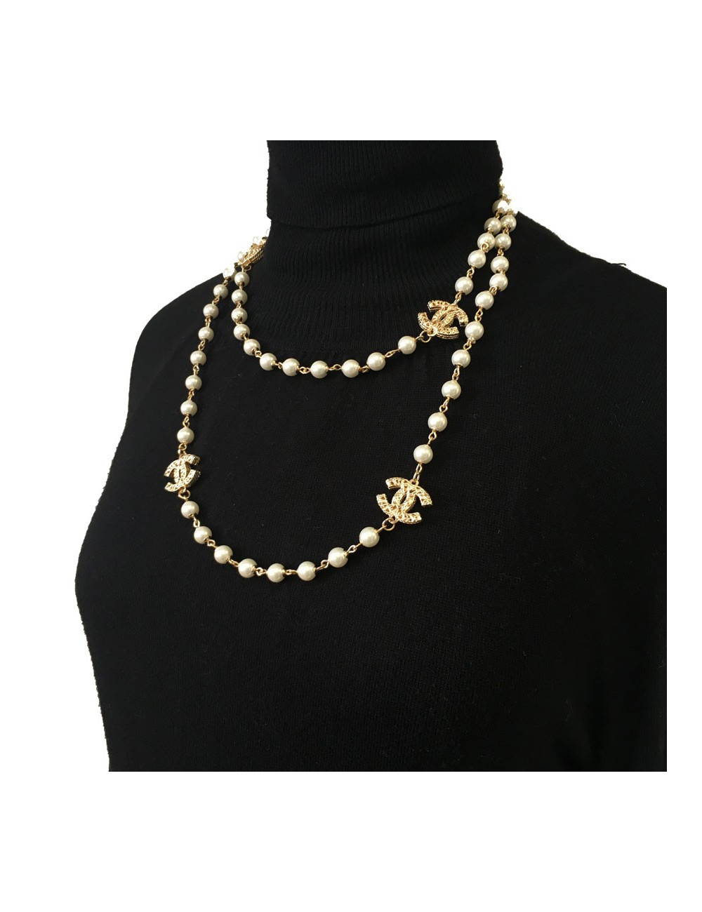 Sautoir CHANEL perles et doré