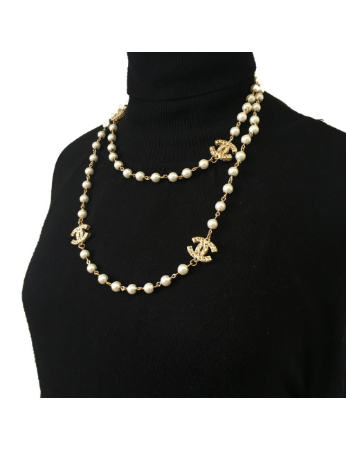 Sautoir CHANEL perles et doré
