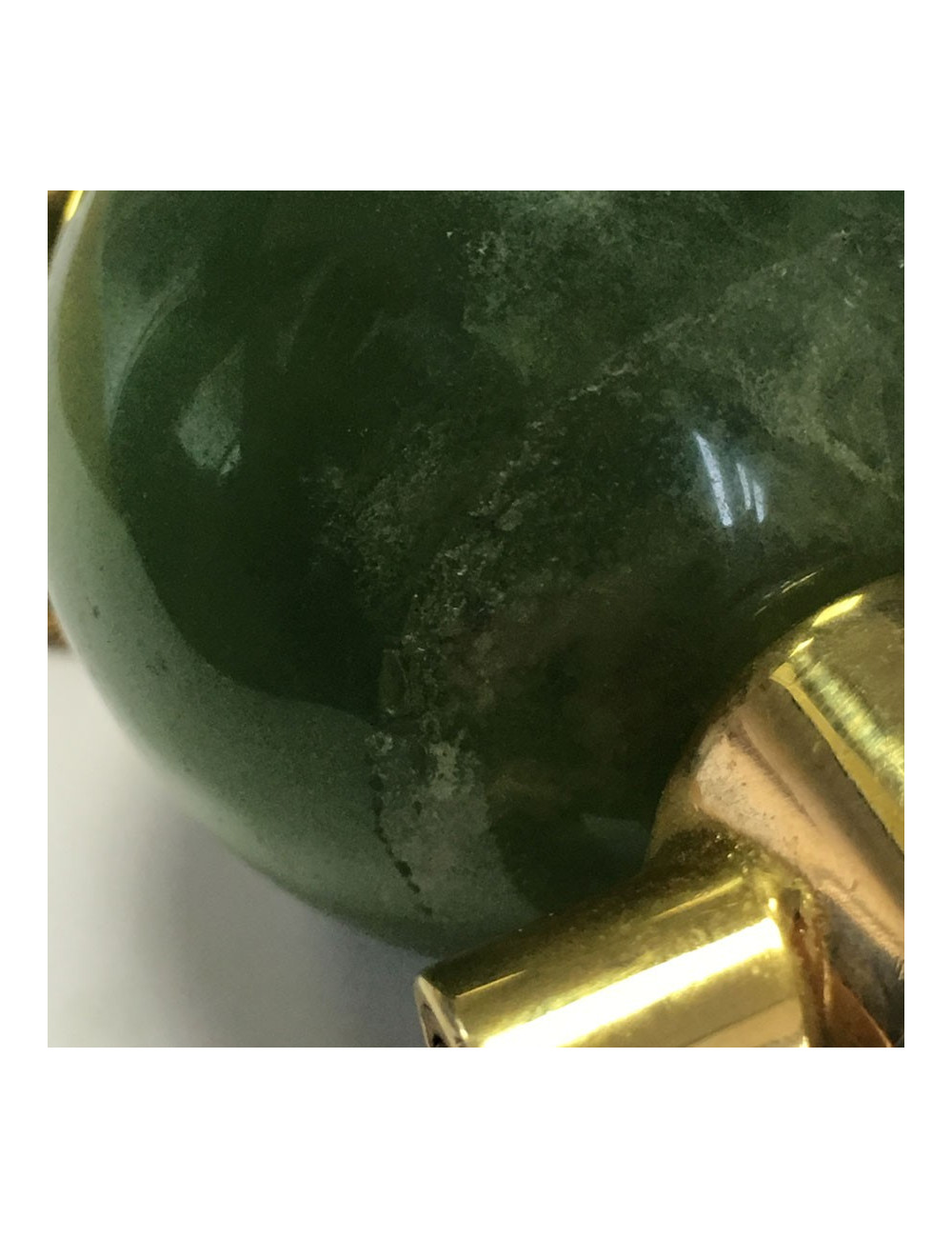 Orange leather, gold metal and green stone pendant necklace