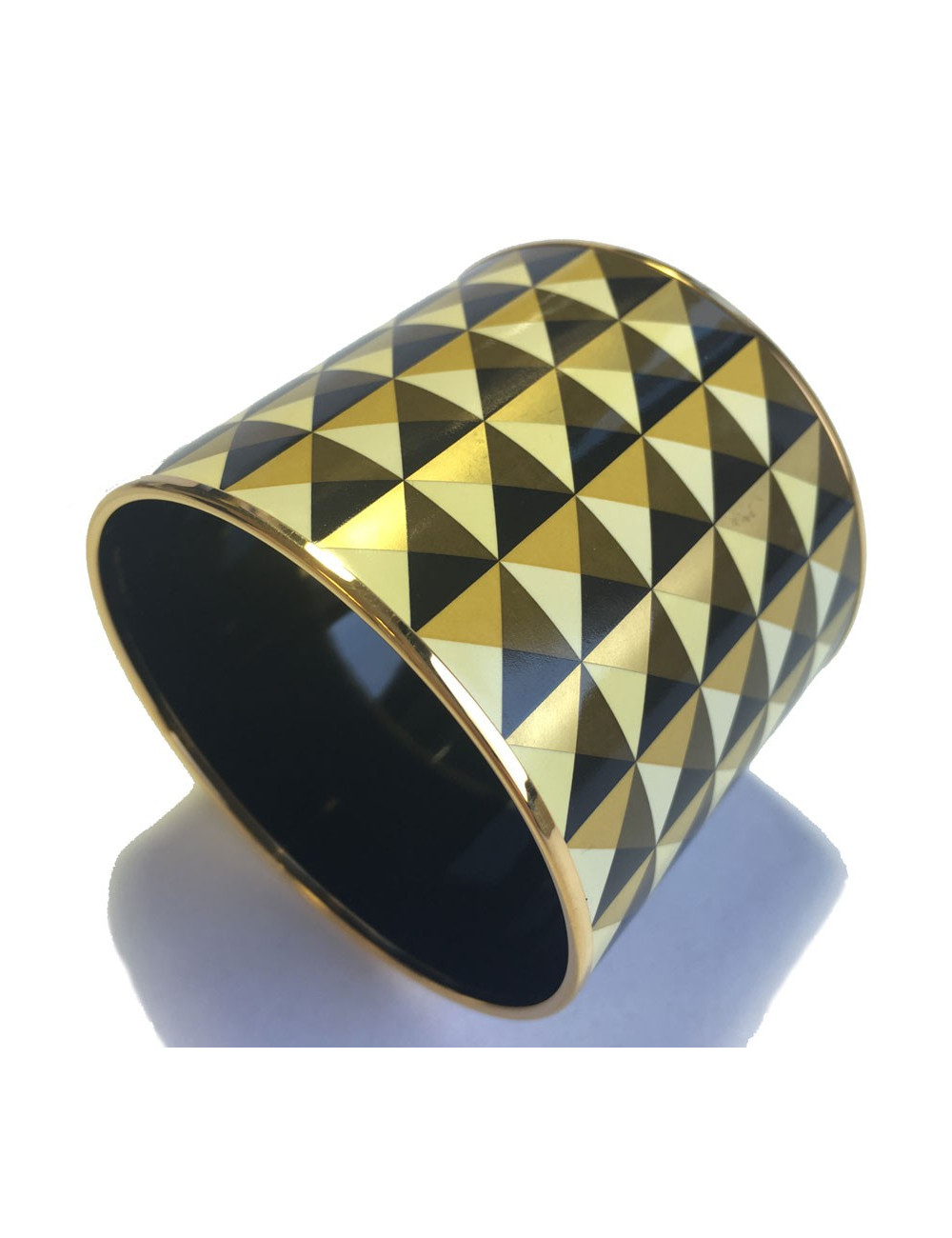 Manchette HERMES méga large en émail or, noir, kaki finition plaqué or