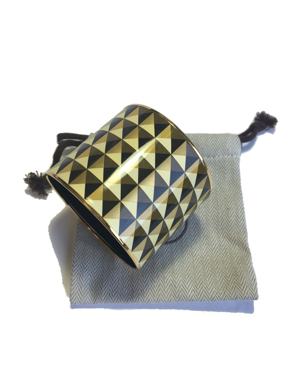 Manchette HERMES méga large en émail or, noir, kaki finition plaqué or