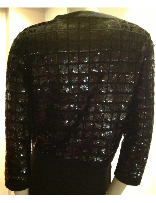 Gilet CHANEL en cachemire brodé de sequins noirs