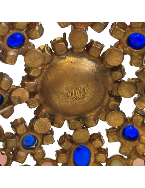 Manchette MARGUERITE de VALOIS byzantine en métal doré, pâte de verre, strass et perle nacrée