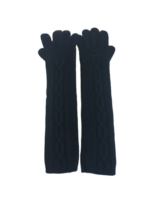 Gants longs CHANEL T 7,5 en cachemire noir