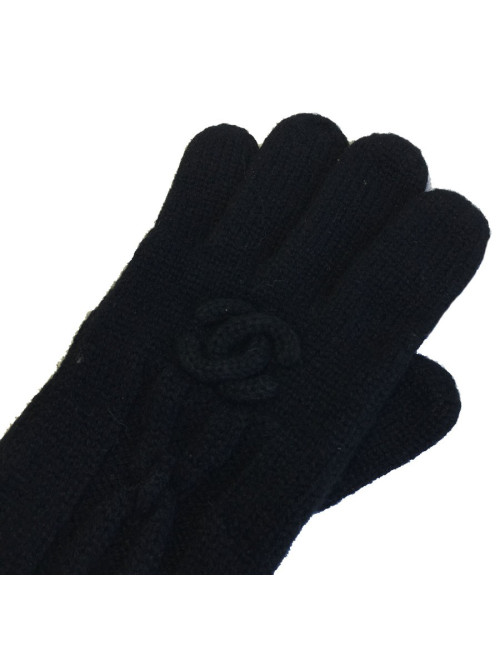 Gants longs CHANEL T 7,5 en cachemire noir