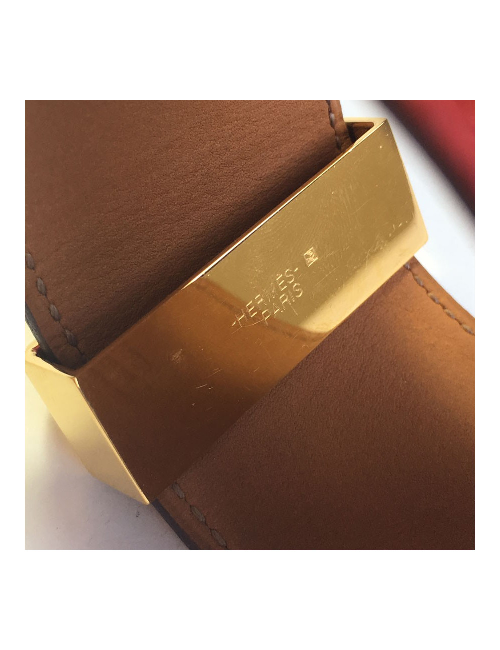 xxx Manchette CDC Médor HERMES en cuir epsom rouge
