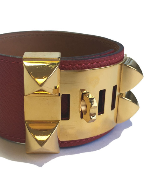 xxx Manchette CDC Médor HERMES en cuir epsom rouge