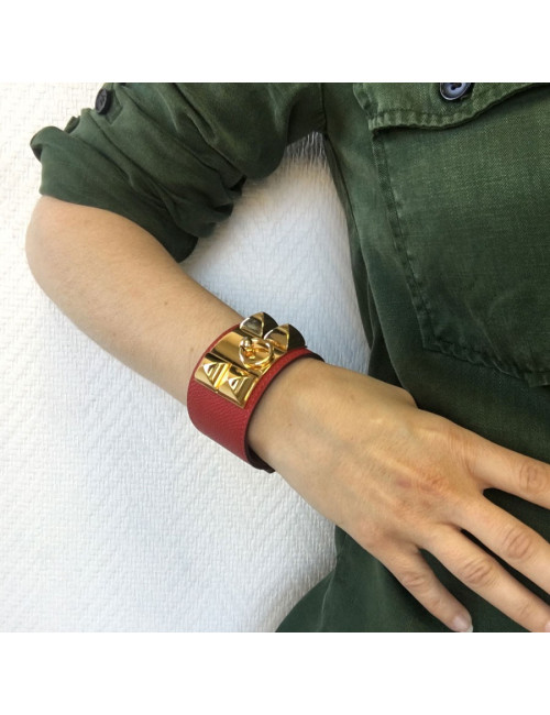 xxx Manchette CDC Médor HERMES en cuir epsom rouge