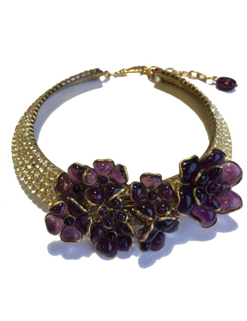 Collier ras de cou MARGUERITE de VALOIS fleurettes améthystes