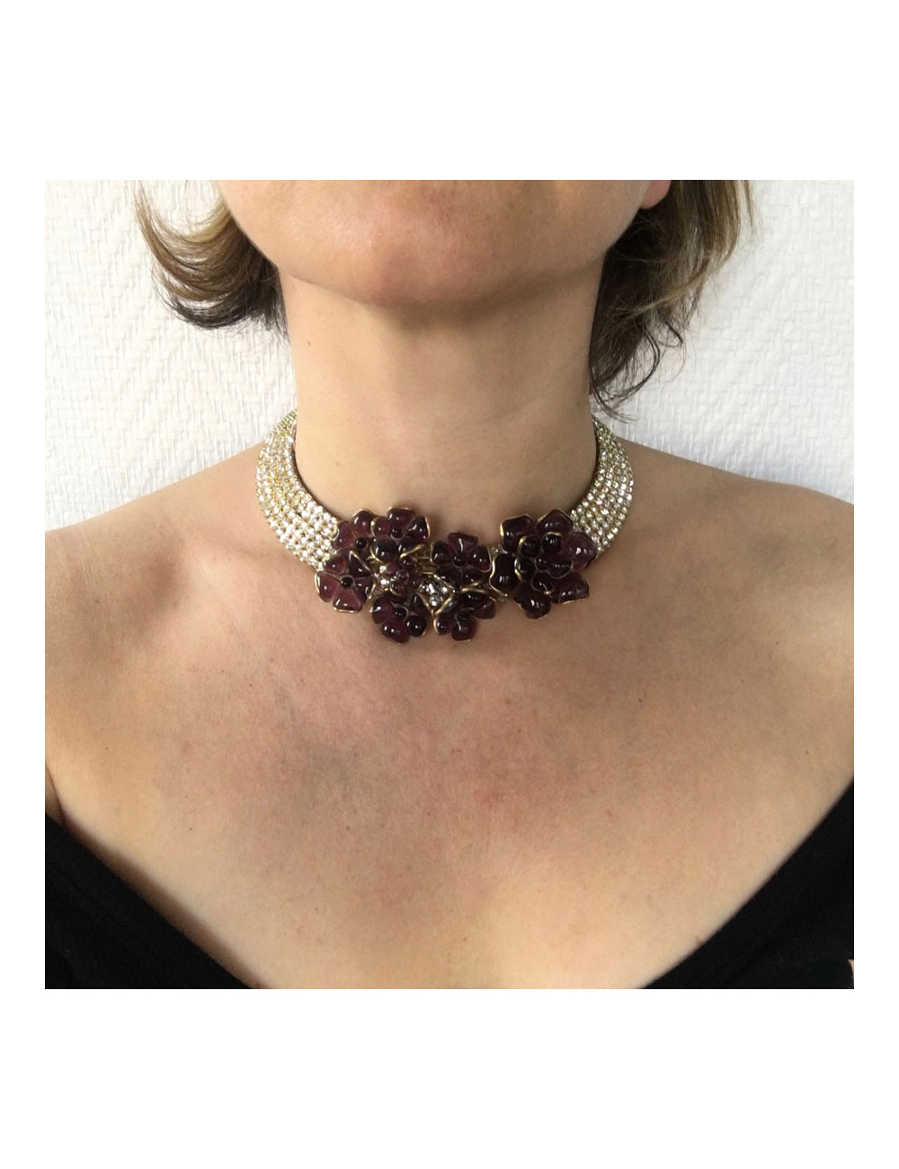 Collier ras de cou MARGUERITE de VALOIS fleurettes améthystes
