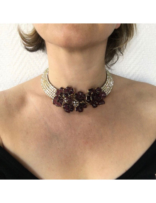 Collier ras de cou MARGUERITE de VALOIS fleurettes améthystes
