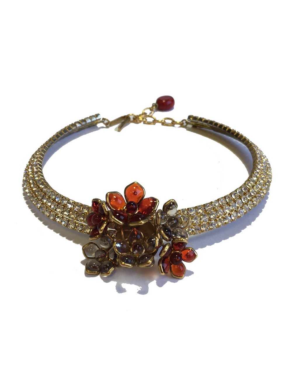 MARGUERITE de VALOIS ruby molten glass and rhinestones choker necklace