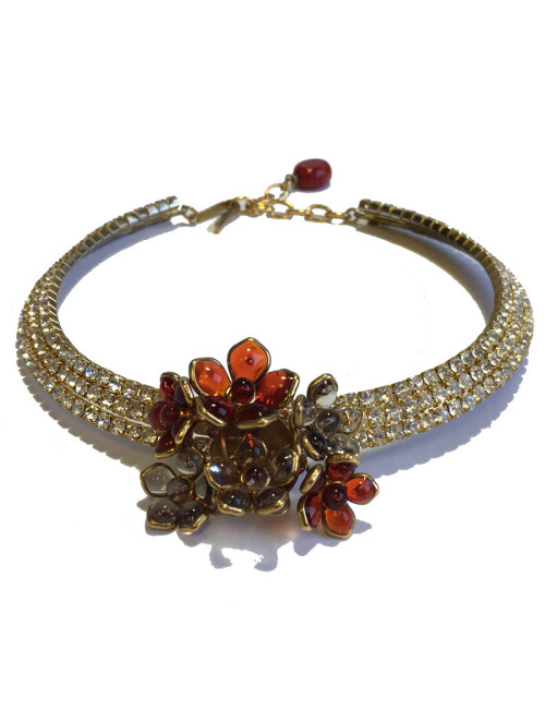 MARGUERITE de VALOIS ruby molten glass and rhinestones choker necklace