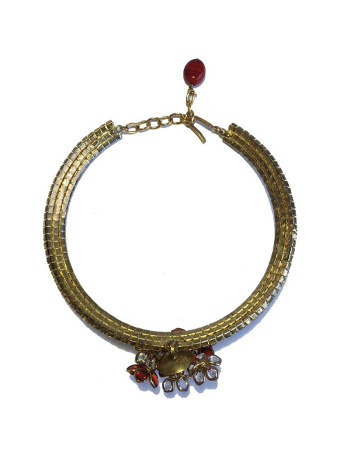 MARGUERITE de VALOIS ruby molten glass and rhinestones choker necklace