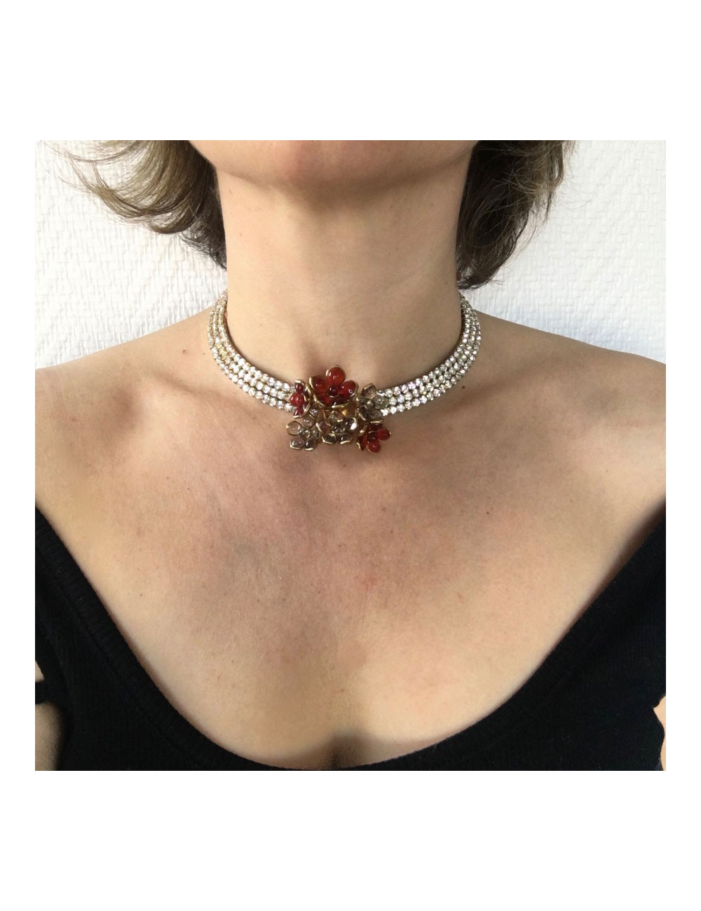 MARGUERITE de VALOIS ruby molten glass and rhinestones choker necklace