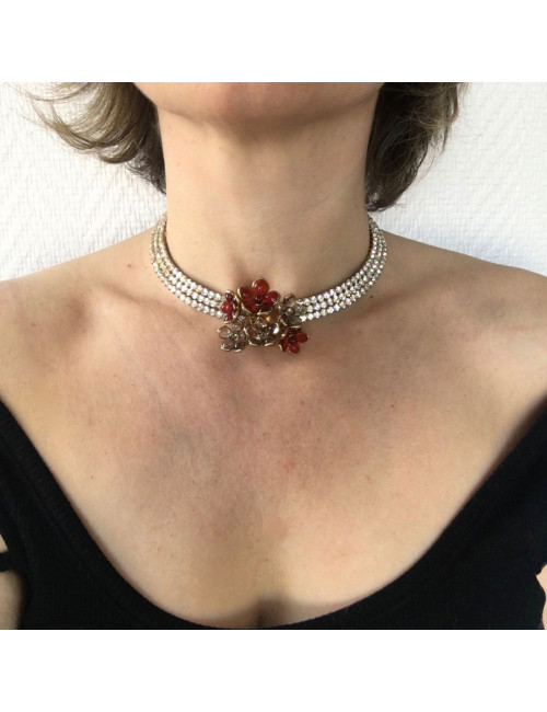 MARGUERITE de VALOIS ruby molten glass and rhinestones choker necklace