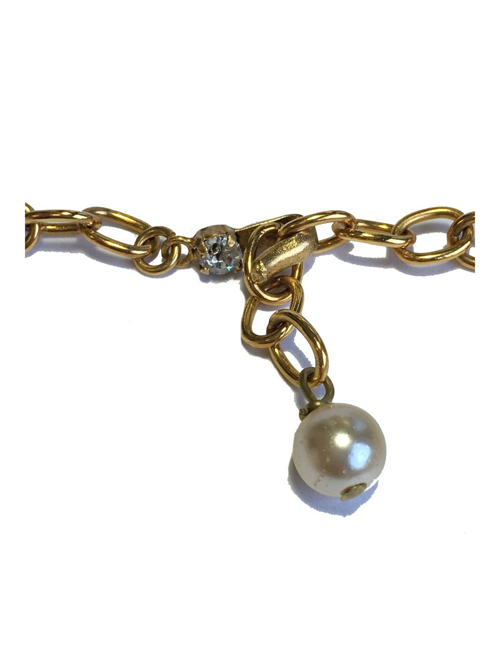 Collier ras de cou MARGUERITE de VALOIS fleur bleu saphir clair, strass et perles nacrées