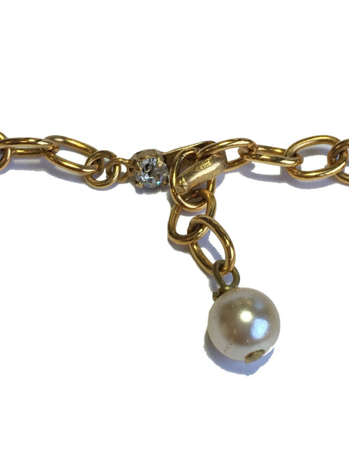 Collier ras de cou MARGUERITE de VALOIS fleur bleu saphir clair, strass et perles nacrées