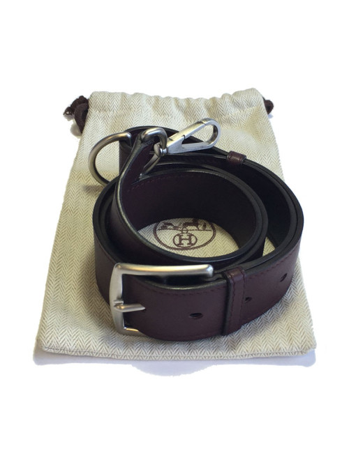 Ceinture HERMES T 90 en cuir swift bordeaux foncé fermoir mousqueton en  argent palladié