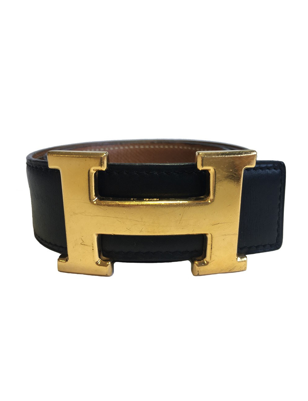Ceinture H HERMES T70 cuir box et cuir courchevel bicolore