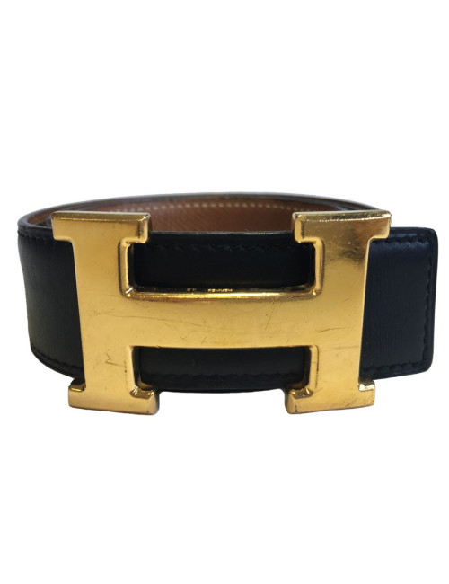 Ceinture H HERMES T cuir box et cuir courchevel bicolore