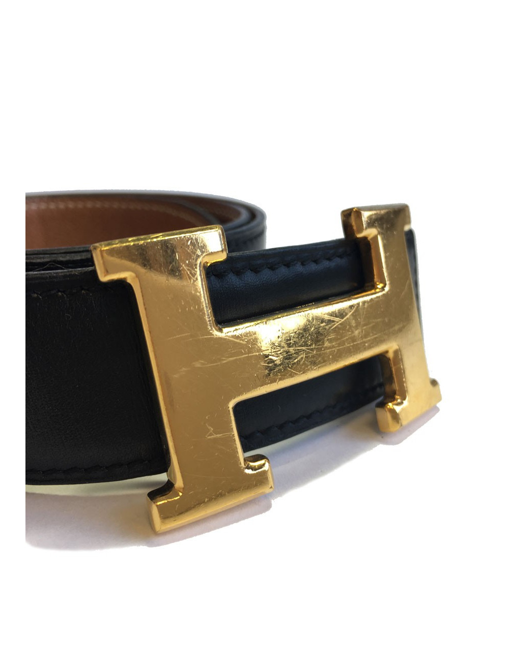 Ceinture H HERMES T70 cuir box et cuir courchevel bicolore