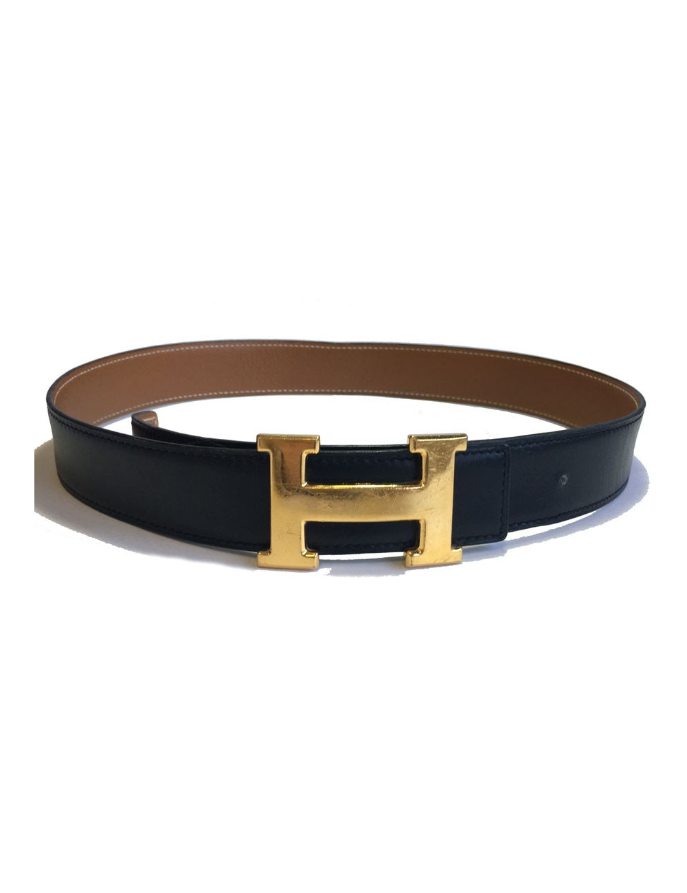 Ceinture H HERMES T70 cuir box et cuir courchevel bicolore