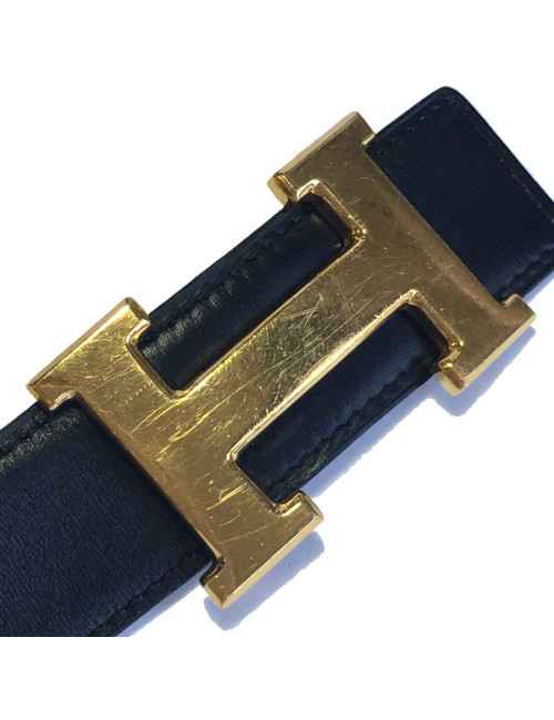 HERMES vintage H belt size 70 in black box leather and brown courchevel leather  