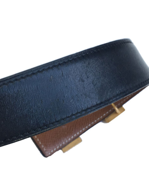 HERMES vintage H belt size 70 in black box leather and brown courchevel leather  