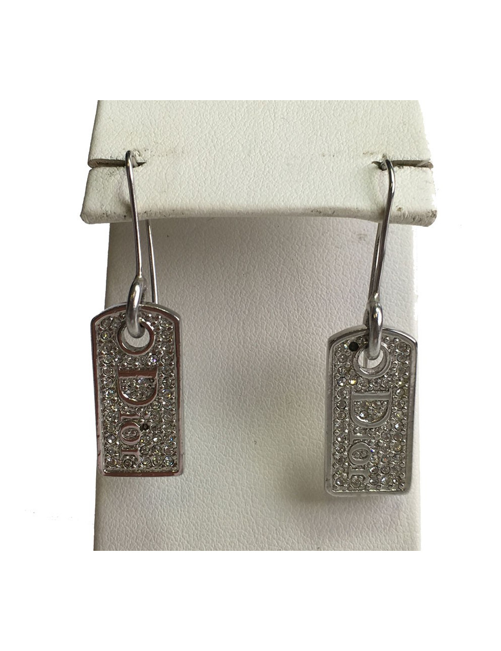 xxx Boucles d'oreille clous DIOR en métal argenté et strass