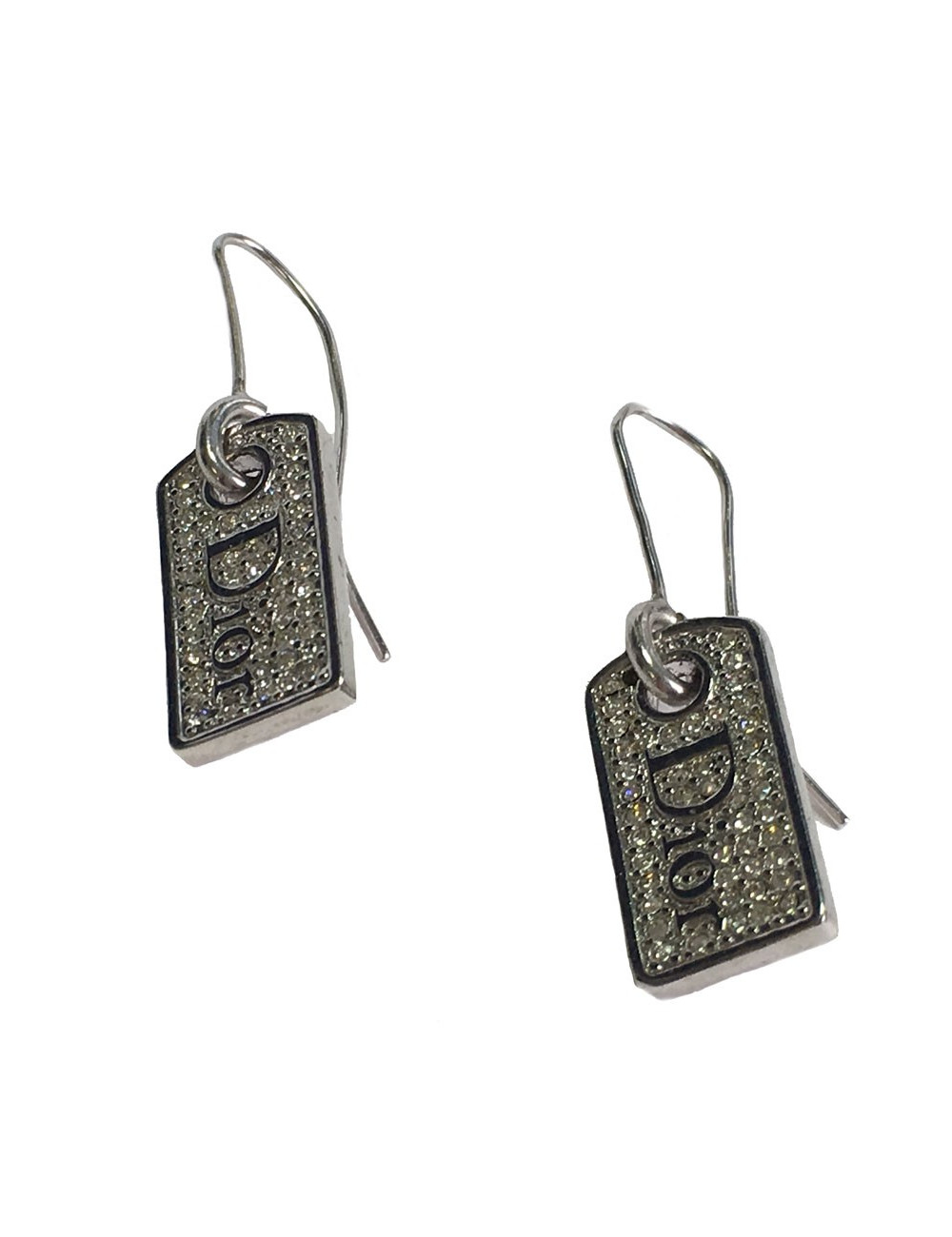 xxx Boucles d'oreille clous DIOR en métal argenté et strass